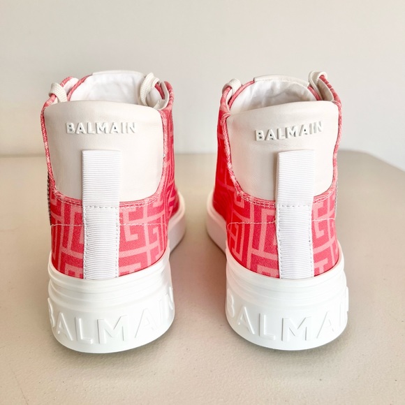 NIB Balmain X Barbie Pink Sneakers EU 40 US 10 Women’s High Top Lace Up B Court - Picture 8 of 10